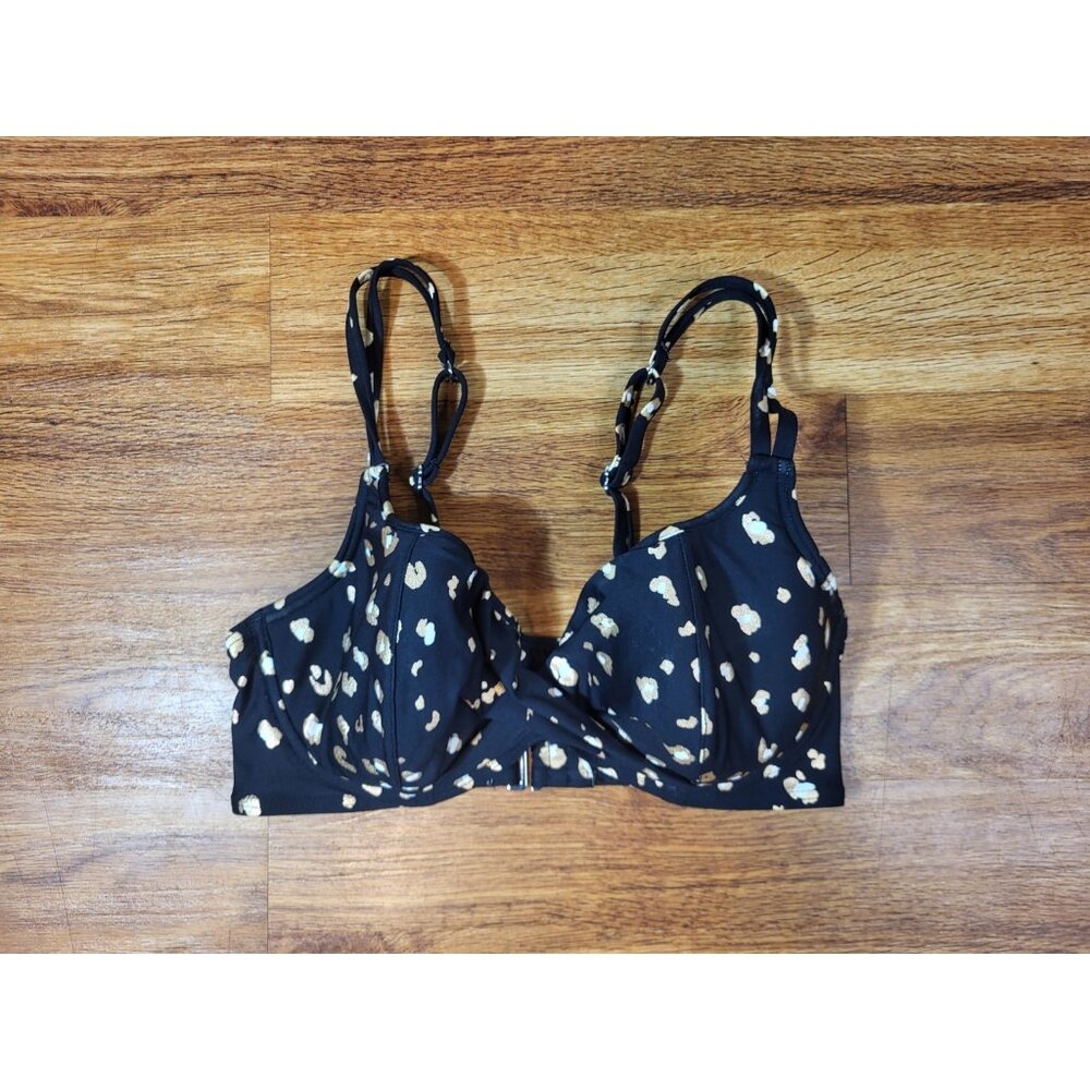 Birdsong LANAI Wrap Bikini Swim Top US 32DD Black‎ Animal Print